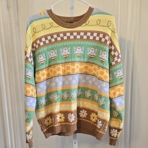 Striped Floral & Bee Crewneck Sweater in Brown, Yellow & Green